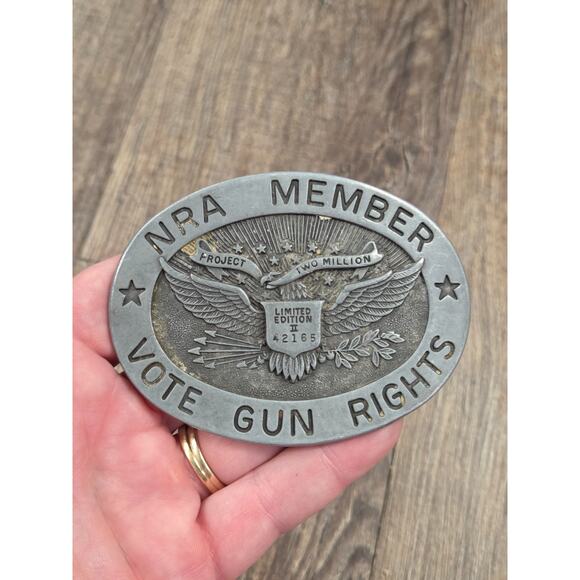 Unbranded Other - Vintage Limited Edition Numbered NRA Member Vote Gun Rights Pewter Belt Buckle